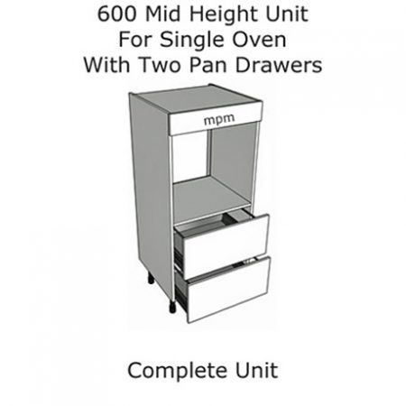 600mm wide Mid Height Single Oven, 2 Drawer Pan Set Units